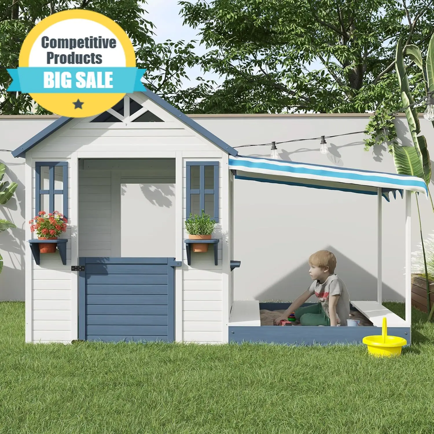 Kids Playhouse with Sandbox, Wooden Outdoor Cottage Play House with Sand Pit for Backyard Garden Ages 3 to 10 Years Old (Grey)
Kids Playhouse with Sandbox, Wooden Outdoor Cottage Play House with Sand Pit for Backyard Garden Ages 3 to 10 Years Old (Grey)
