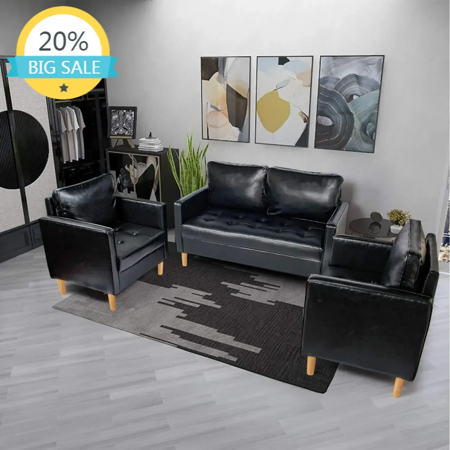 Бестселлер: Черный кожаный секционный диван-трансформер из 3 предметов, включая двухместный диван и кресло, с декоративной стежкой и тафтинговыми подушками
Бестселлер: Черный кожаный секционный диван-трансформер из 3 предметов, включая двухместный диван и кресло, с декоративной стежкой и тафтинговыми подушками