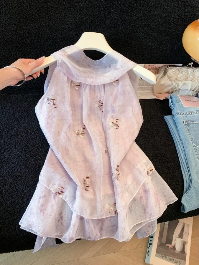 Shiny Sequin Embellished Heavyweight Chiffon Sleeveless Women's Shirt Neck Hanging Design Summer New Style Commute Korean Style
Shiny Sequin Embellished Heavyweight Chiffon Sleeveless Women's Shirt Neck Hanging Design Summer New Style Commute Korean Style