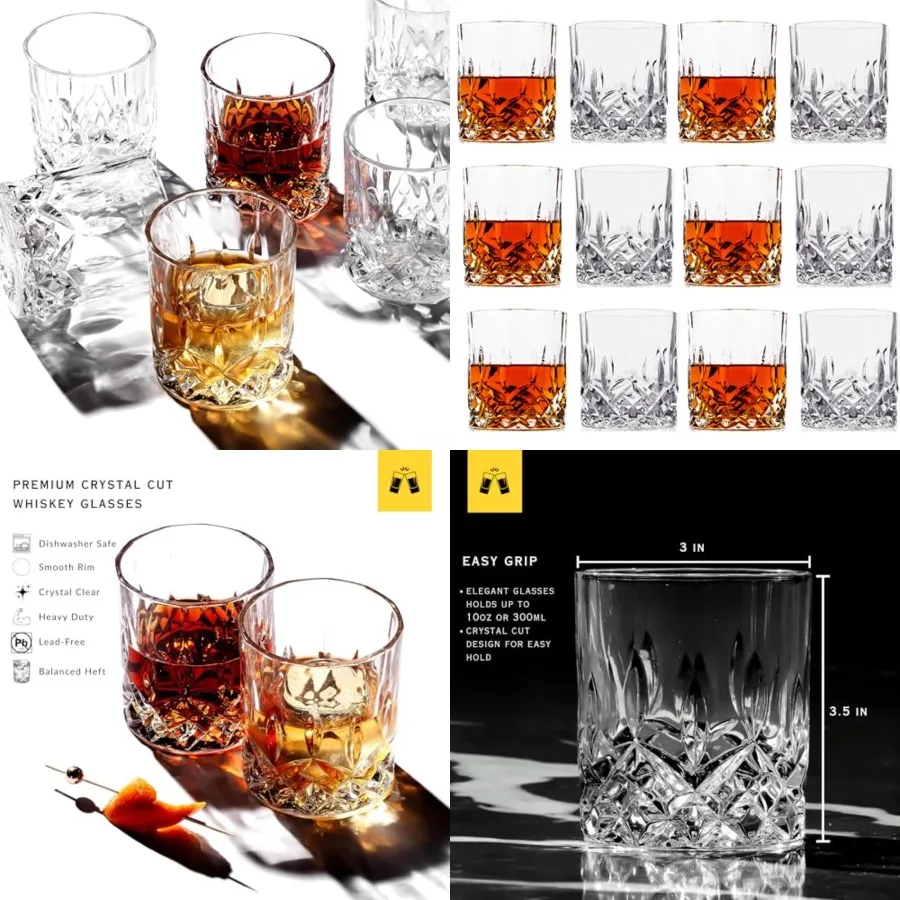 Crystal Cut Old Fashioned Whiskey Glasses, 4, 6-10oz Ultra-Clear Premium Lead-Free Rocks Glass Tumbler For Drinking Bourbon, Sc
Crystal Cut Old Fashioned Whiskey Glasses, 4, 6-10oz Ultra-Clear Premium Lead-Free Rocks Glass Tumbler For Drinking Bourbon, Sc