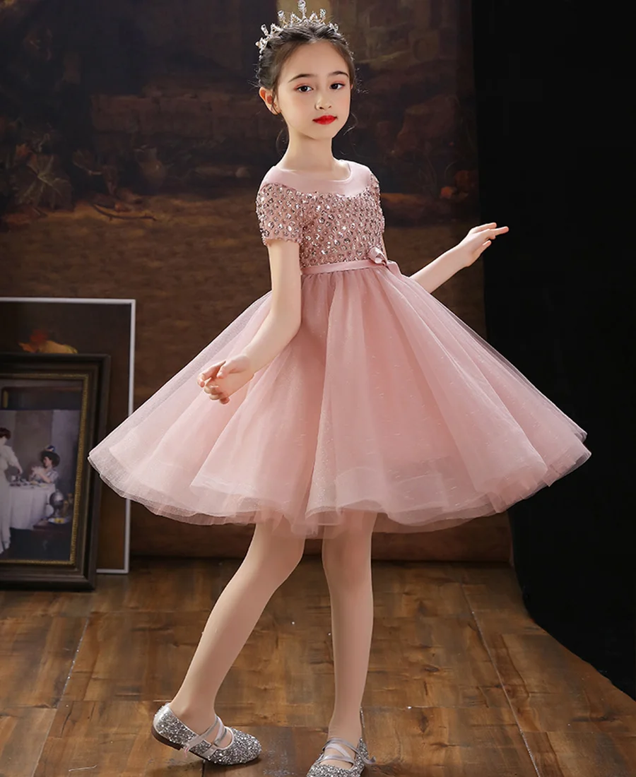 Girls Sequin Round Neck Knee Short Flower Girl Dress Children's Elegant Princess Dress Birthday Ball Communion Dress/Customized
Girls Sequin Round Neck Knee Short Flower Girl Dress Children's Elegant Princess Dress Birthday Ball Communion Dress/Customized