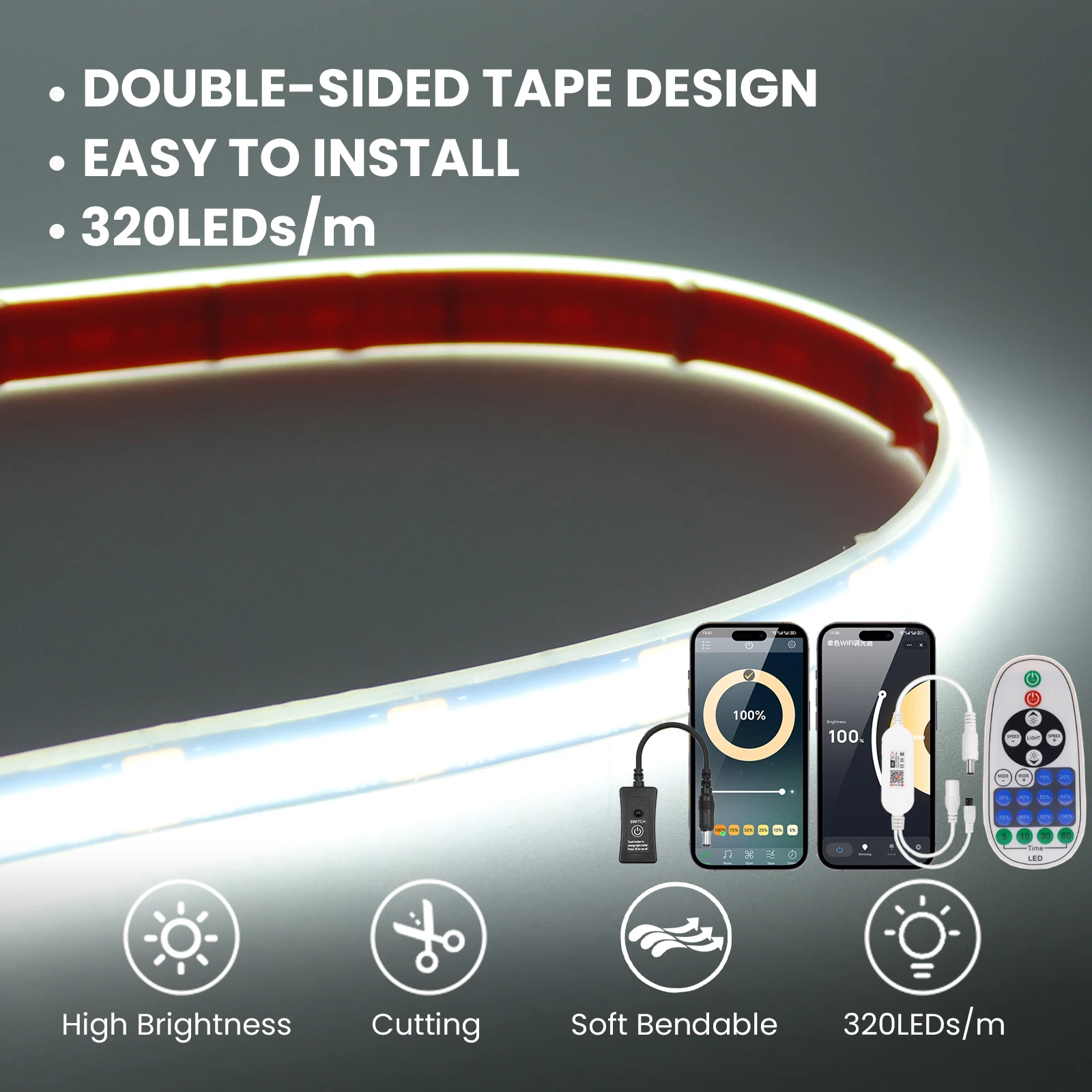 Wi-Fi Bluetooth с регулируемой яркостью COB светодиодная лента для комнаты и сада 12 В 24 В IP68 водонепроницаемая 320 светодиодов/м гибкая лента для линейного освещения высокой плотности
Wi-Fi Bluetooth с регулируемой яркостью COB светодиодная лента для комнаты и сада 12 В 24 В IP68 водонепроницаемая 320 светодиодов/м гибкая лента для линейного освещения высокой плотности