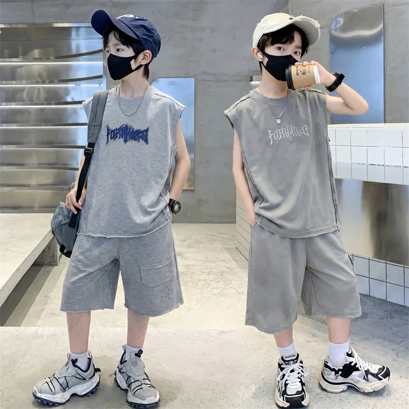 Summer Korean Style Kids Sets Letter Pattern Sleeveless T-shirt + Shorts 2Pcs Clothes Streetwear Cotton Boys Casual Sporty Suits
Summer Korean Style Kids Sets Letter Pattern Sleeveless T-shirt + Shorts 2Pcs Clothes Streetwear Cotton Boys Casual Sporty Suits