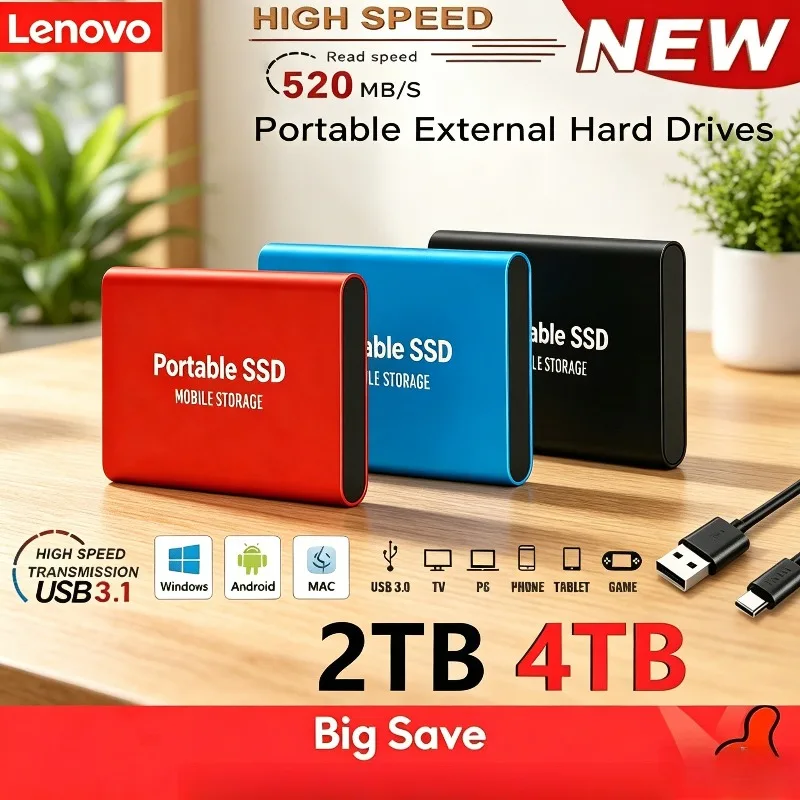 Внешний твердотельный накопитель Lenovo T5 Mini SSD 2TB/4TB USB 3.1 для PS4, PS5, Xbox, ПК, ноутбуков и игровых консолей
Внешний твердотельный накопитель Lenovo T5 Mini SSD 2TB/4TB USB 3.1 для PS4, PS5, Xbox, ПК, ноутбуков и игровых консолей