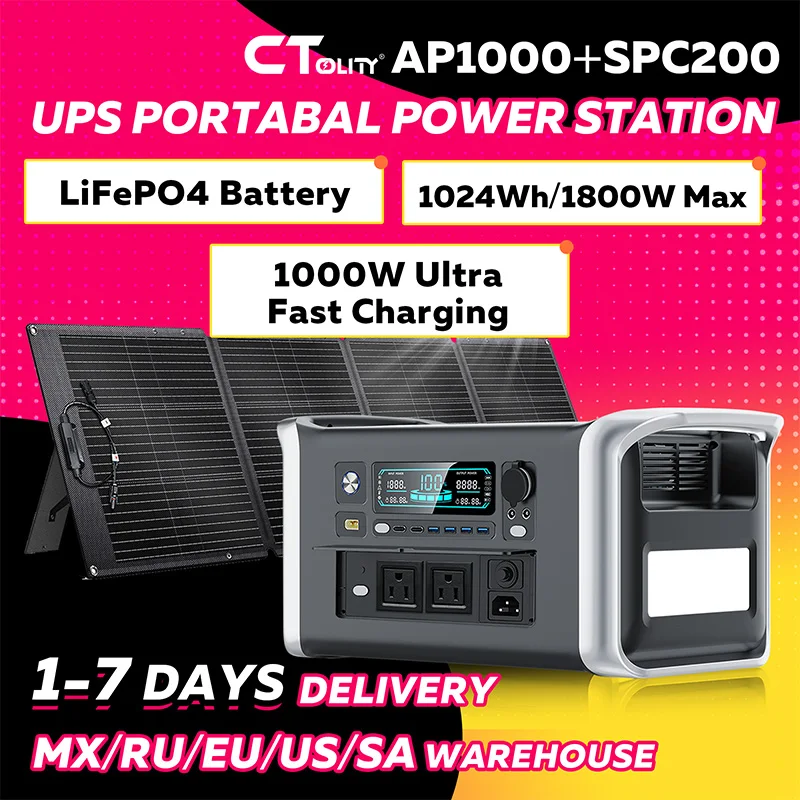 CTOLITY 1800W Portable Solar Generator 1024WH 1600W (110V) Camping Power Station 200W Foldable Solar Panel UPS LiFePO4 Battery
CTOLITY 1800W Portable Solar Generator 1024WH 1600W (110V) Camping Power Station 200W Foldable Solar Panel UPS LiFePO4 Battery