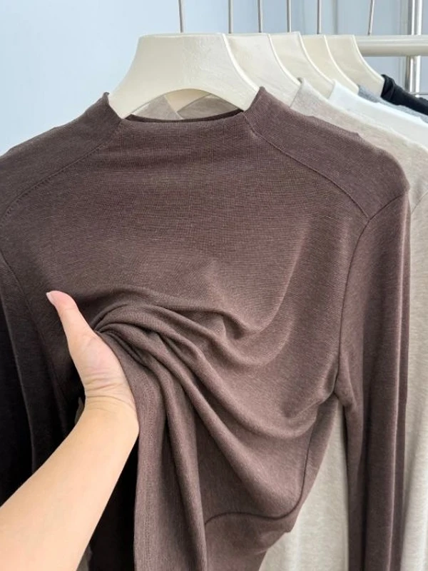 Футболка с высоким воротником и длинным рукавом для полных женщин, весна-осень, 300 Pou, универсальная базовая модель для коррекции фигуры
Футболка с высоким воротником и длинным рукавом для полных женщин, весна-осень, 300 Pou, универсальная базовая модель для коррекции фигуры