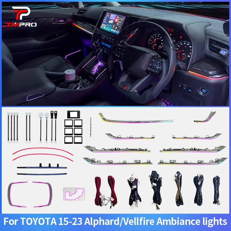 Для левой или правой руки Toyota Alpha Vellfire 2015-2023, украшение интерьера автомобиля TMPRO, 64 цвета, светодиодное окружающее освещение
Для левой или правой руки Toyota Alpha Vellfire 2015-2023, украшение интерьера автомобиля TMPRO, 64 цвета, светодиодное окружающее освещение