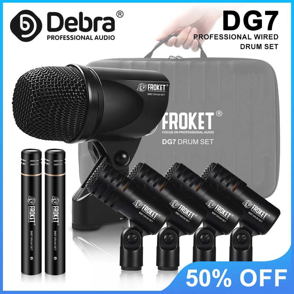 Debra DG7 Professional Drum Microphone Kit, Bass/Snare and Cymbal Mic Kit with Clip Arm Stand Wired Dynamic Drum Microphone Kit
Debra DG7 Professional Drum Microphone Kit, Bass/Snare and Cymbal Mic Kit with Clip Arm Stand Wired Dynamic Drum Microphone Kit