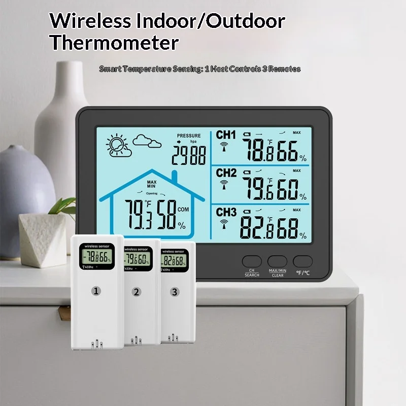 Беспроводной цифровой внутренний наружный термометр, гигрометр, метеостанция, барометр, ЖК-дисплей, 3 датчика, точный для домашнего офиса
Беспроводной цифровой внутренний наружный термометр, гигрометр, метеостанция, барометр, ЖК-дисплей, 3 датчика, точный для домашнего офиса