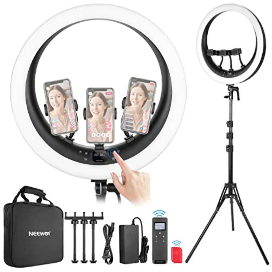 19 Inch Ring Light with Tripod Stand and 3 Phone Holders for iPhone Video Recording Streaming Home Office Zoom Selfie Makeup Li
19 Inch Ring Light with Tripod Stand and 3 Phone Holders for iPhone Video Recording Streaming Home Office Zoom Selfie Makeup Li