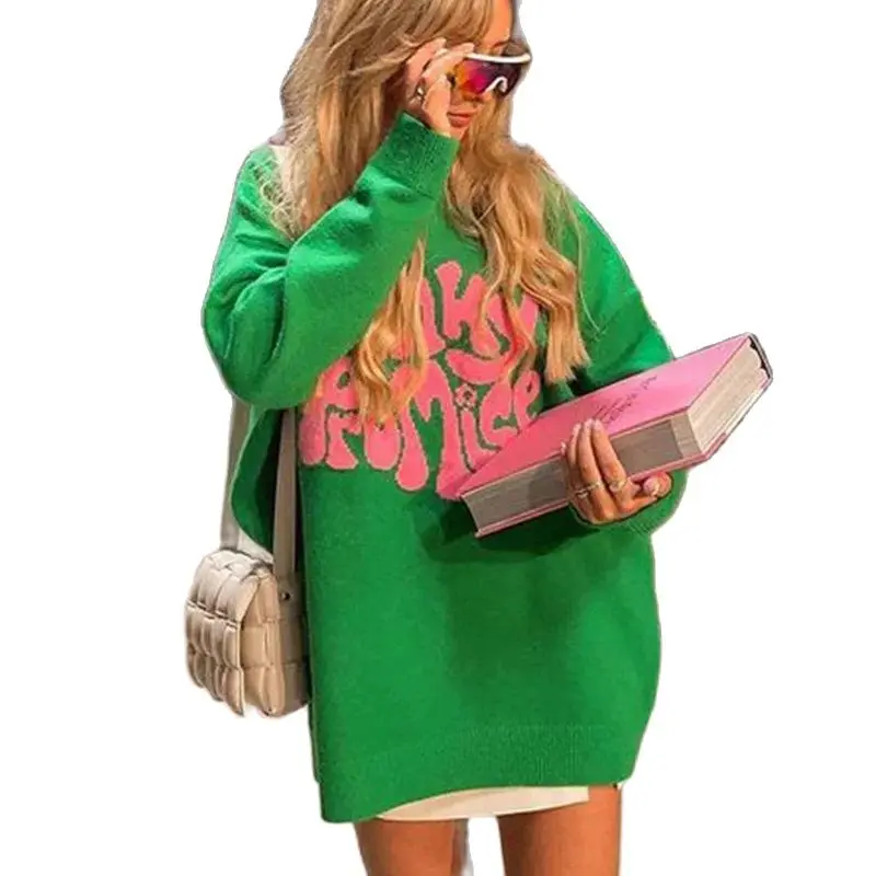Jacquard Knitted Sweater with Letter Pattern, Round Neck, Long Sleeve, Winter, 2024
Jacquard Knitted Sweater with Letter Pattern, Round Neck, Long Sleeve, Winter, 2024