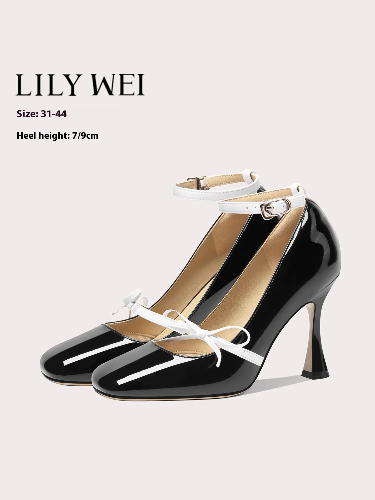 Spring square head shallow patent leather color block bow single shoes thin high heel banquet large size small size women's shoe
Spring square head shallow patent leather color block bow single shoes thin high heel banquet large size small size women's shoe