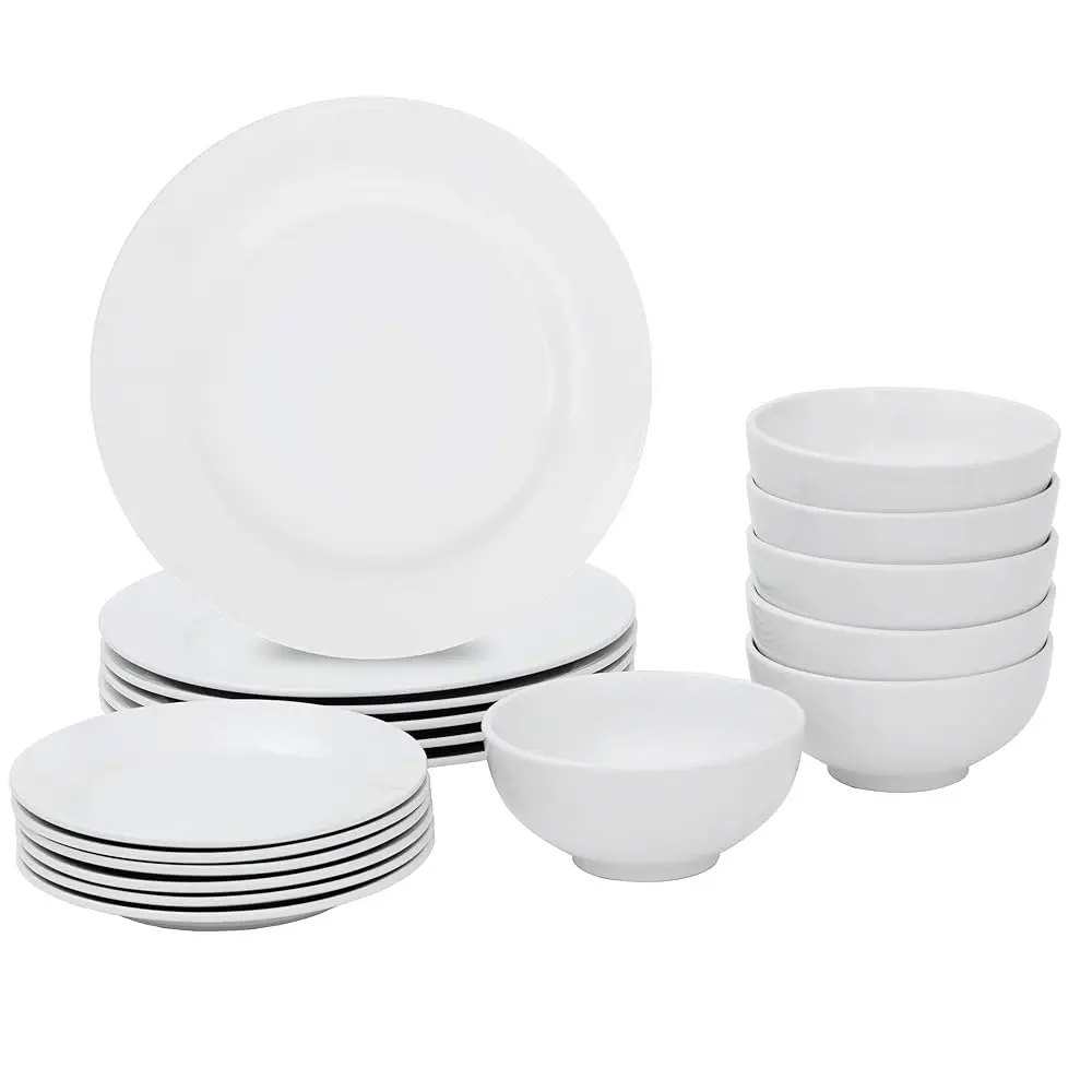 White Porcelain Dinnerware Set, 18 Pieces Round Dinner Sets Plates And Bowls, Dish Sets With Dinner Plates, Salad Pasta Bowls
White Porcelain Dinnerware Set, 18 Pieces Round Dinner Sets Plates And Bowls, Dish Sets With Dinner Plates, Salad Pasta Bowls