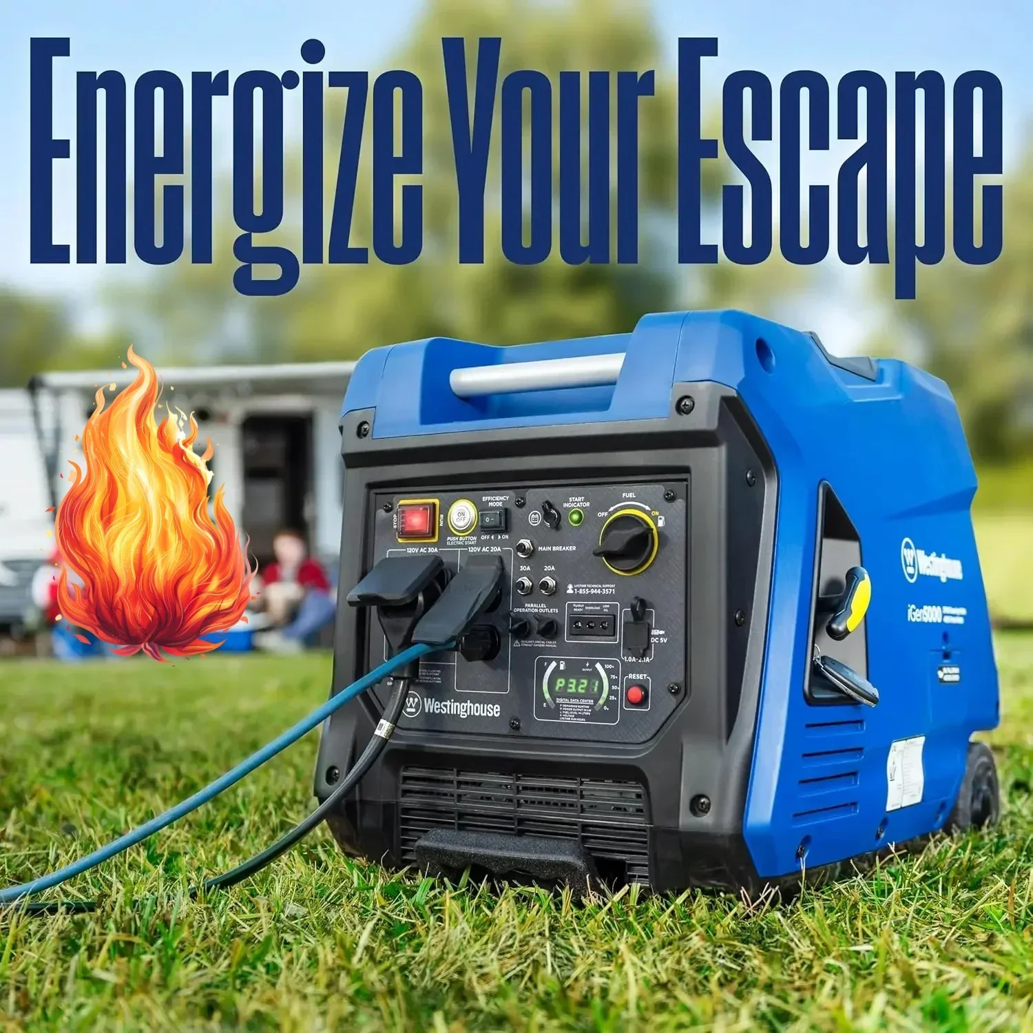 5000 Peak Watt Super Quiet Portable Inverter Generator, Remote Electric Start with Auto Choke, Wheel & Handle Kit, RV Ready
5000 Peak Watt Super Quiet Portable Inverter Generator, Remote Electric Start with Auto Choke, Wheel & Handle Kit, RV Ready