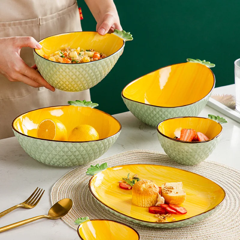 Trendy Pineapple Ceramic Bowl Plate Set Fun Fruit Salad Bowl High Aesthetic Value Home Use Casual Cartoon Nordic Style
Trendy Pineapple Ceramic Bowl Plate Set Fun Fruit Salad Bowl High Aesthetic Value Home Use Casual Cartoon Nordic Style