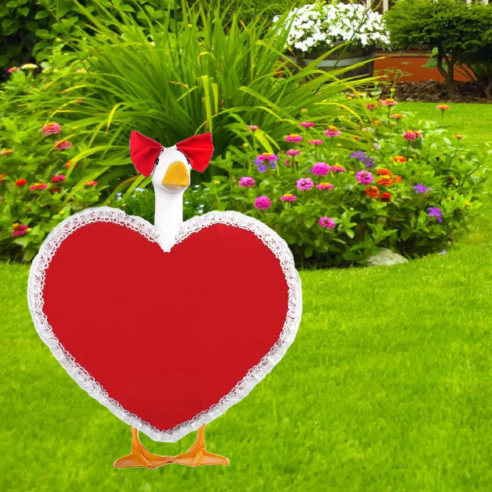 Heart Shaped Goose Outfit Birthday Gift Party Ornament Outside Landscape with Bow Headdress for Patio Balcony Lawn Garden Office
Heart Shaped Goose Outfit Birthday Gift Party Ornament Outside Landscape with Bow Headdress for Patio Balcony Lawn Garden Office