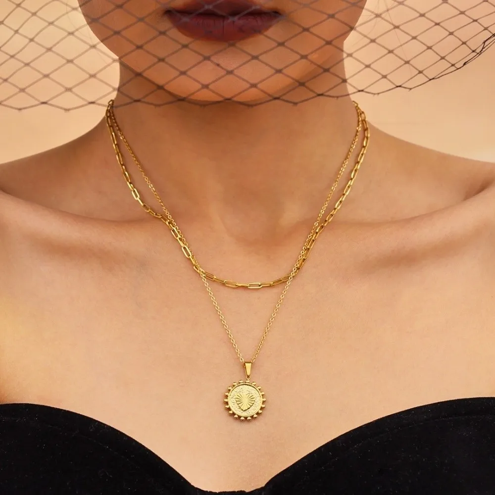 Fashion Sun Heart Pendant Necklace Stainless Steel Luxury Double Layers Clavicle Chain Gold Plated Handmade
Fashion Sun Heart Pendant Necklace Stainless Steel Luxury Double Layers Clavicle Chain Gold Plated Handmade