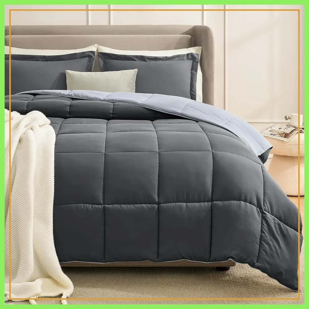 Queen Size Comforter Set, Lightweight Down Alternative, Reversible All Season 3 Pieces, Soft Grey
Queen Size Comforter Set, Lightweight Down Alternative, Reversible All Season 3 Pieces, Soft Grey