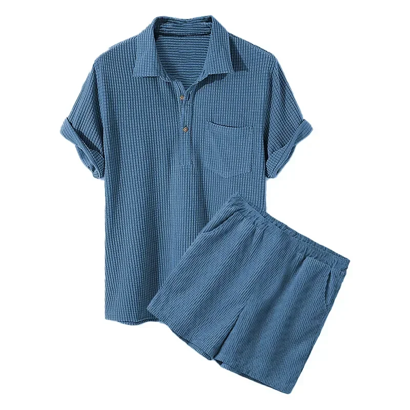 2024 Men Outfit Sets Casual Loose Waffle Corduroy Short Sleeve Suit Polo Shirt Shorts Two Pcs Sets Summer Solid Tops and Shorts
2024 Men Outfit Sets Casual Loose Waffle Corduroy Short Sleeve Suit Polo Shirt Shorts Two Pcs Sets Summer Solid Tops and Shorts