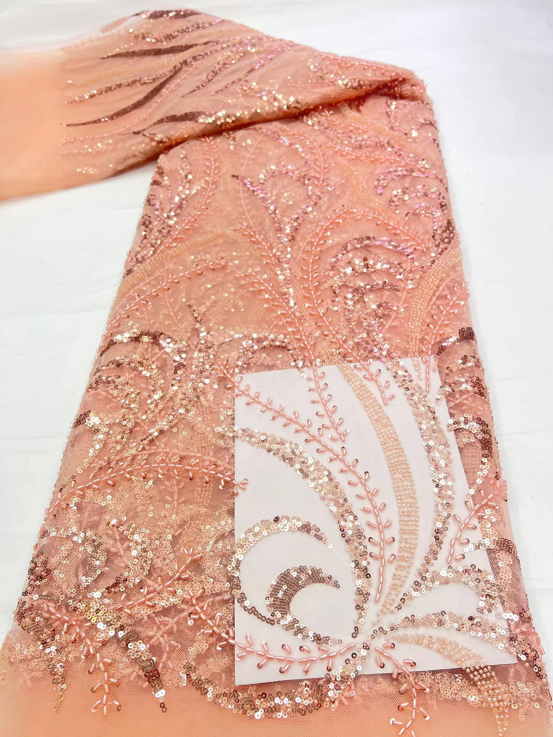 New Style Pink Peach Sequins Beaded African Lace Fabric 2026 High Quality Handmade Beads French Lace Fabric For Party KHD26172
New Style Pink Peach Sequins Beaded African Lace Fabric 2026 High Quality Handmade Beads French Lace Fabric For Party KHD26172