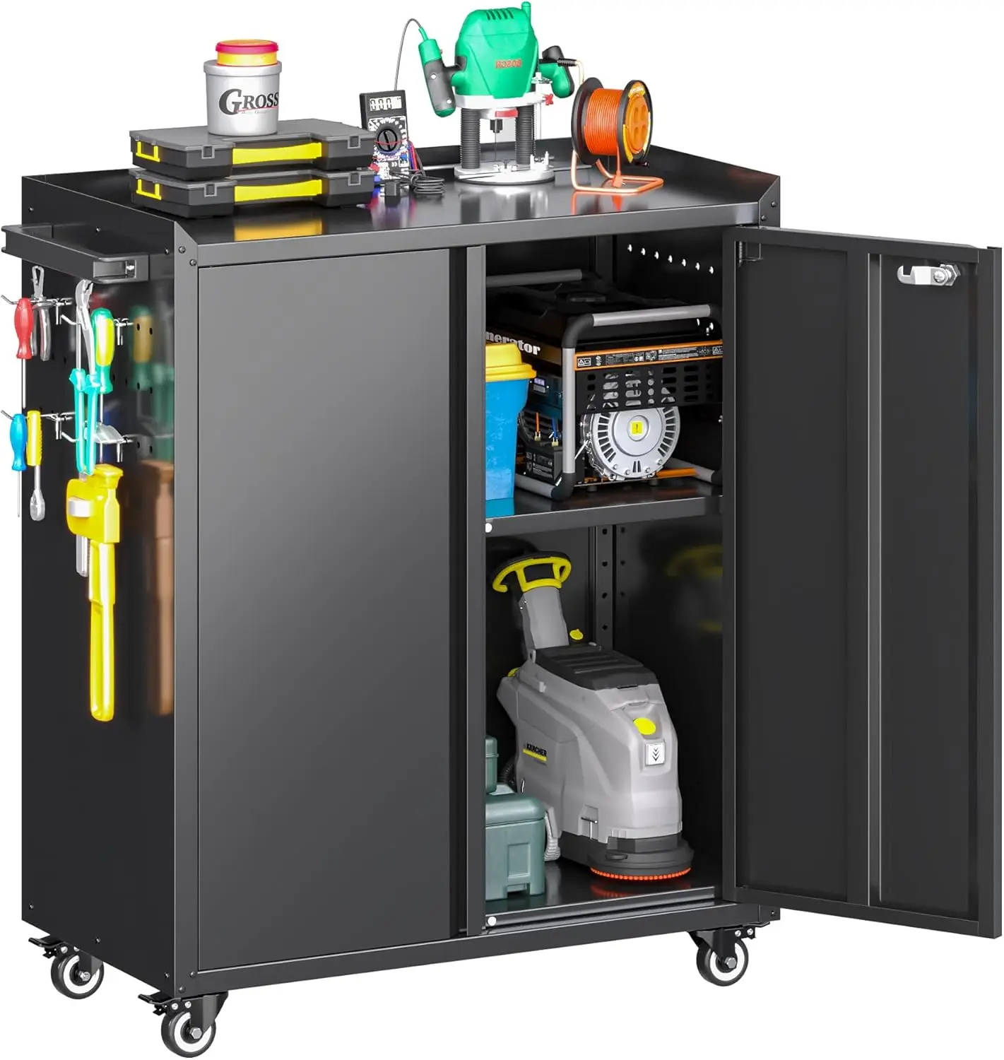 Metal Bla Storage Cabinet With 2 Doors And 4 Hooks,31.5"" H Top Workbench Mobile Tool Chests Garage Cabinets With 4
Metal Bla Storage Cabinet With 2 Doors And 4 Hooks,31.5"" H Top Workbench Mobile Tool Chests Garage Cabinets With 4