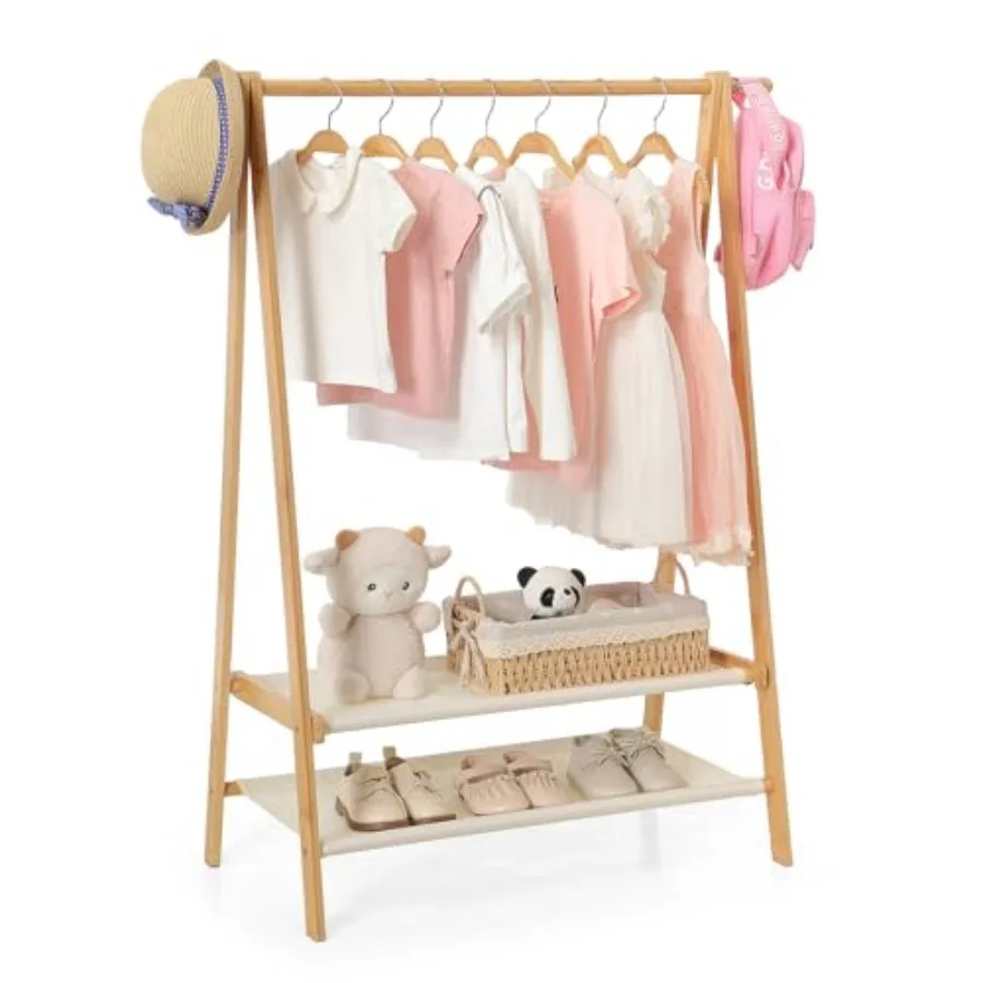 Foldable Clothing Rack - Dress Up Storage with 2 Fabric Shelves, Bamboo Small Clothes Rack for Hanging Organizer, Costume Wardr
Foldable Clothing Rack - Dress Up Storage with 2 Fabric Shelves, Bamboo Small Clothes Rack for Hanging Organizer, Costume Wardr