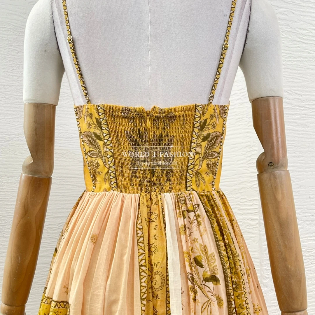 Hem Backless Midi Dress 2025 New Fashion Golden Yellow Floral Print Sleeveless Pleat Attractive
Hem Backless Midi Dress 2025 New Fashion Golden Yellow Floral Print Sleeveless Pleat Attractive