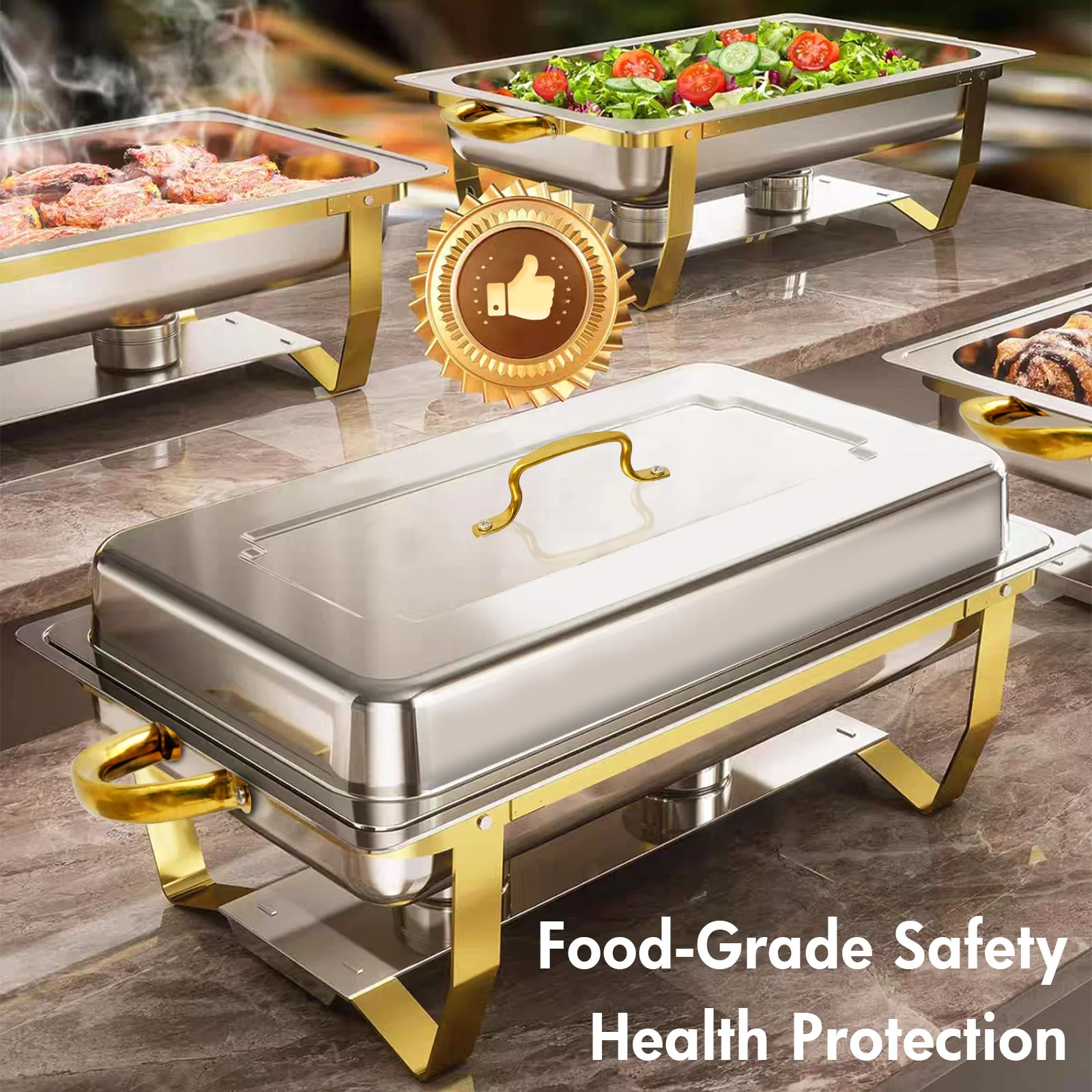Chafing Dish Set Buffet Warmer Stainless Steel 316 Full Size Rectangular Semi-Gold-Plated Hotel Catering Parties Weddings
Chafing Dish Set Buffet Warmer Stainless Steel 316 Full Size Rectangular Semi-Gold-Plated Hotel Catering Parties Weddings