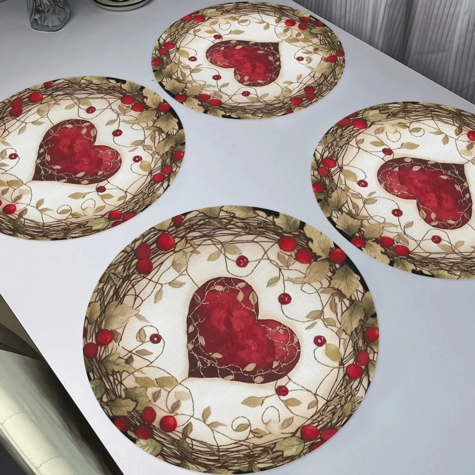 4 шт. коврики для стола с красным сердечком на День святого Валентина — круглые термостойкие противоскользящие салфетки 15 дюймов, прочный полиэстер с романтиком
4 шт. коврики для стола с красным сердечком на День святого Валентина — круглые термостойкие противоскользящие салфетки 15 дюймов, прочный полиэстер с романтиком