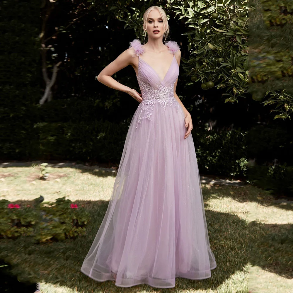 Lavender Long Tulle Prom Dress Deep V-neck Embroidery Evening Party Gown Elegant Floor Length Open Back Maxi Dresses for Women
Lavender Long Tulle Prom Dress Deep V-neck Embroidery Evening Party Gown Elegant Floor Length Open Back Maxi Dresses for Women