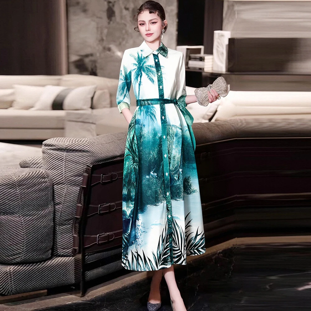 ZJYT Autumn New Runway Fashion Print Midi Shirt Dresses for Women 2025 Single Breasted Lace Up Casual Holiday Dress Female
ZJYT Autumn New Runway Fashion Print Midi Shirt Dresses for Women 2025 Single Breasted Lace Up Casual Holiday Dress Female