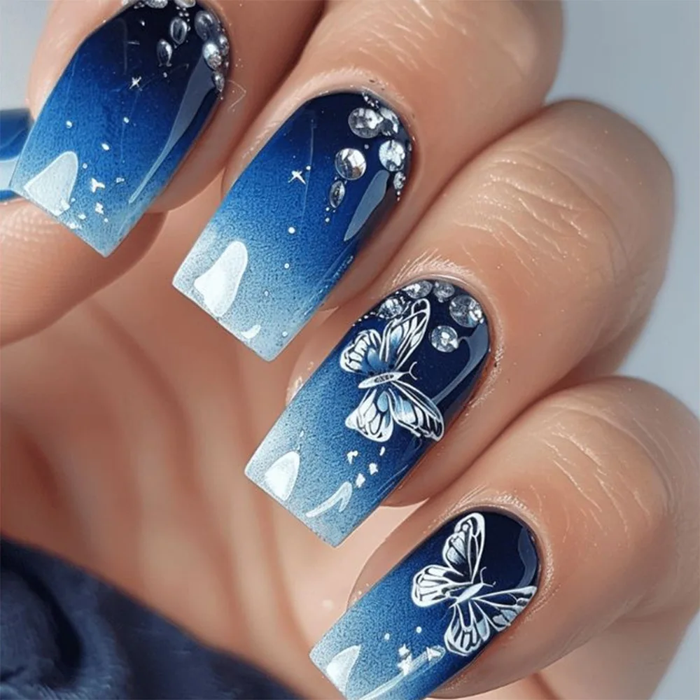 2026 New Minimalist Starry Sky Gradient Nail Art Tips with Rhinestone-Studded Butterfly Design
2026 New Minimalist Starry Sky Gradient Nail Art Tips with Rhinestone-Studded Butterfly Design