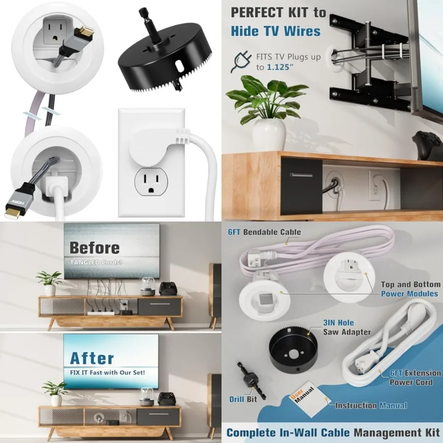 in Wall Cable Management Kit, Power and Low Voltage Wire Organizer with Hole Saw Drill for Easy TV Wall Mounting, TV Cord Hider
in Wall Cable Management Kit, Power and Low Voltage Wire Organizer with Hole Saw Drill for Easy TV Wall Mounting, TV Cord Hider