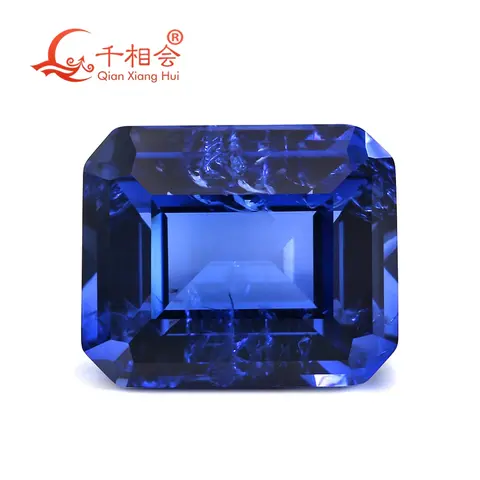 Cornflower Blue Royal Blue Rectangle Shape Emerald Cut Artificial Lab Sapphire Including Minor Cracks Inclusions Loose Gem Stone