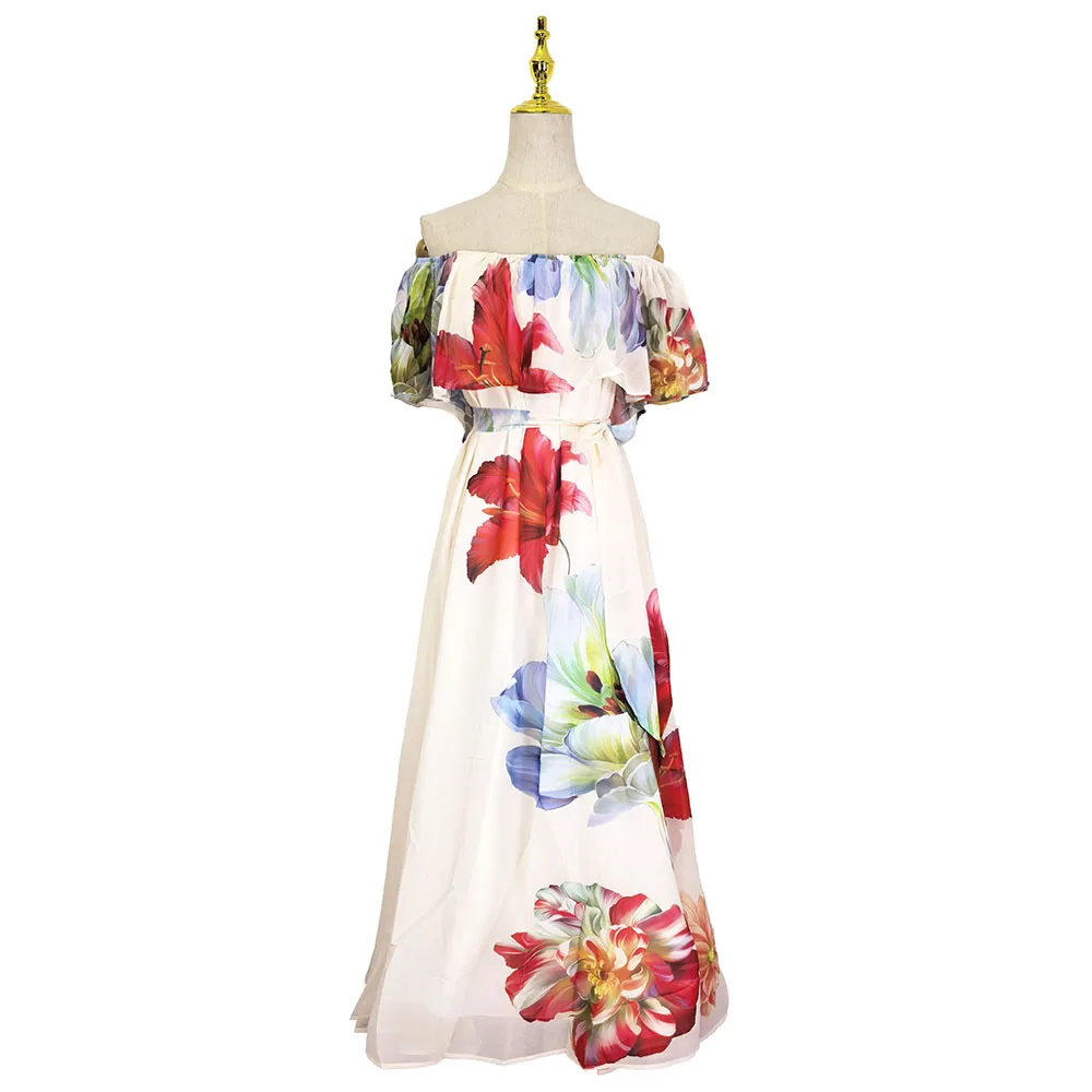 Elegant Women's Summer Dress Flower Printed Off-Shoulder Lantern Sleeve Ruffle Slash Neck Holiday Beach Sashes Gown
Elegant Women's Summer Dress Flower Printed Off-Shoulder Lantern Sleeve Ruffle Slash Neck Holiday Beach Sashes Gown