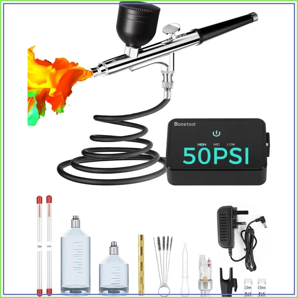 50 PSI Airbrush Kit with Compressor, Portable Dual-Action Spray Gun with 0.2/0.3/0.5mm Nozzles for Painting, Makeup, Cake Decor, Nails
50 PSI Airbrush Kit with Compressor, Portable Dual-Action Spray Gun with 0.2/0.3/0.5mm Nozzles for Painting, Makeup, Cake Decor, Nails