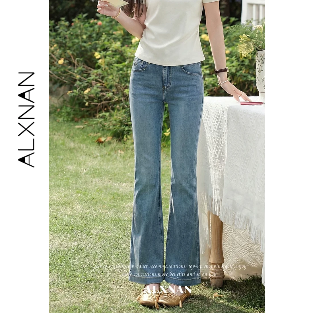 ALXNAN Women's Blue Jeans Summer New Versatile Flared Denim Pants 2026 Fashion Slim-fit Casual Elegant New Female Jeans L63771A
ALXNAN Women's Blue Jeans Summer New Versatile Flared Denim Pants 2026 Fashion Slim-fit Casual Elegant New Female Jeans L63771A