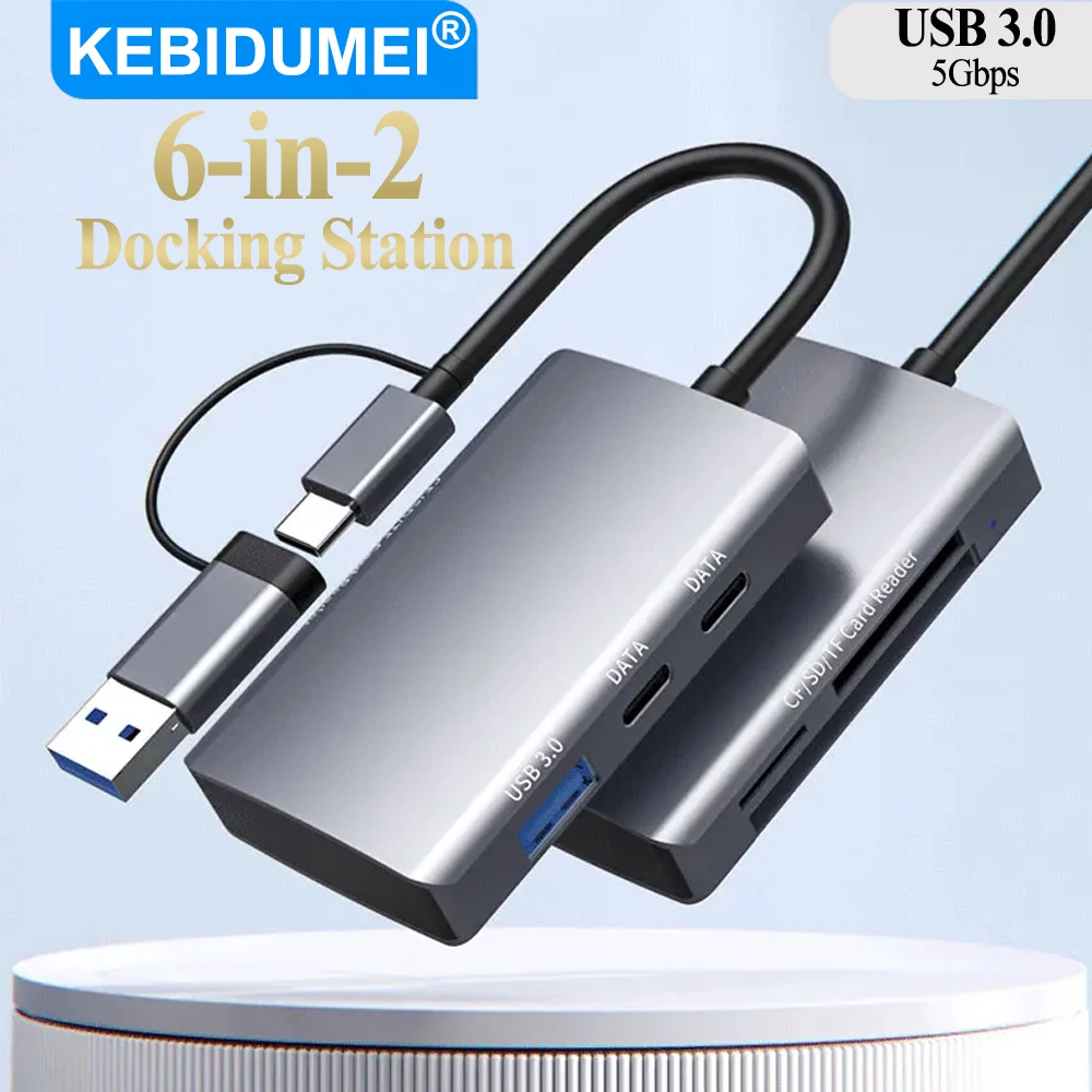 KEBIDUMEI 6 in 2 USB C Docking Station USB 3.0 HUB TYPE-C to SD/TF/CF Card Reader USB Splitter Multifunction HUB OTG Adapter
KEBIDUMEI 6 in 2 USB C Docking Station USB 3.0 HUB TYPE-C to SD/TF/CF Card Reader USB Splitter Multifunction HUB OTG Adapter