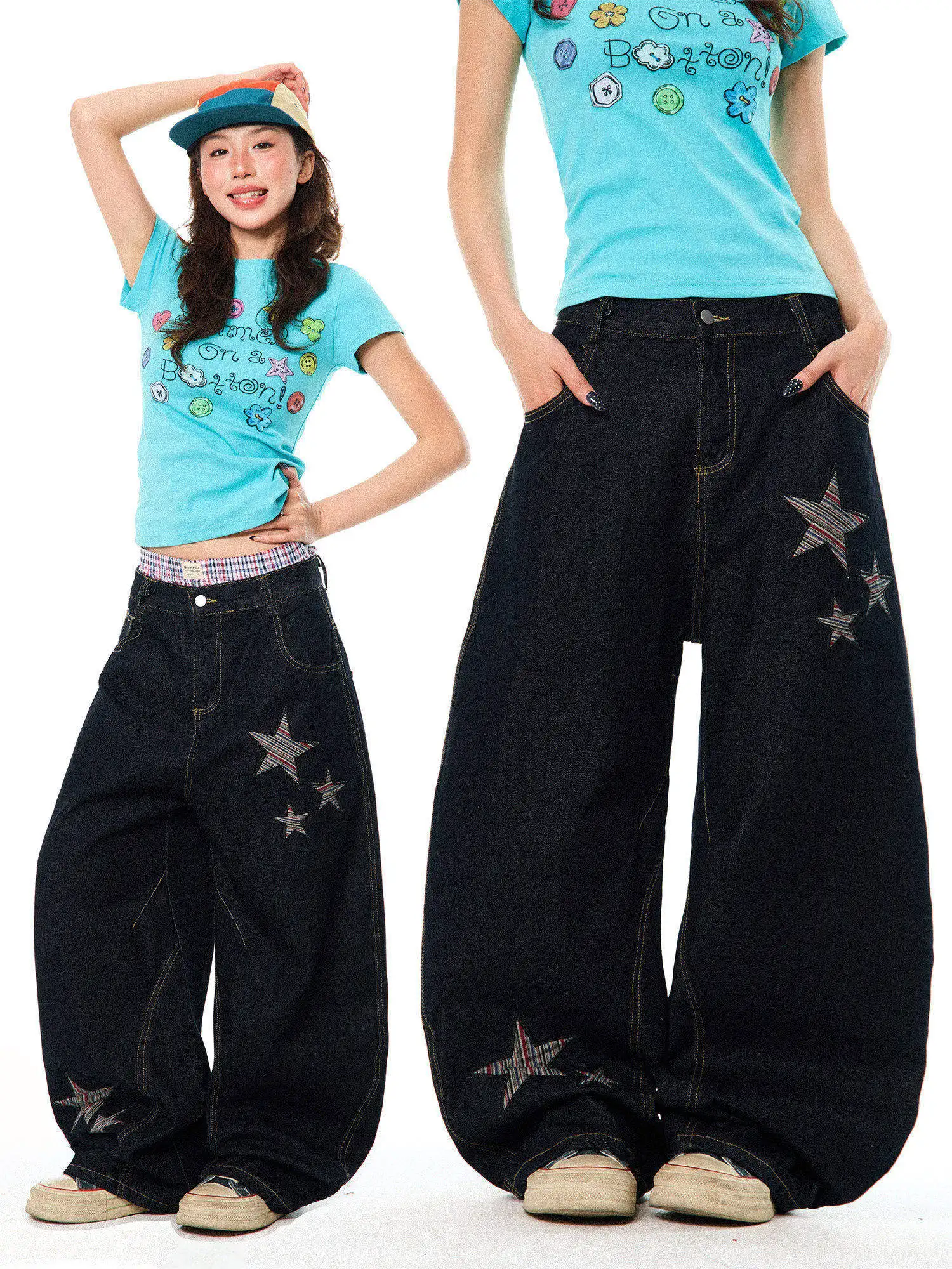 American Style Loose Women's Jeans with Star Patchwork Knife Wide Leg Pants Casual Versatile Daily Wear Natural Waist
American Style Loose Women's Jeans with Star Patchwork Knife Wide Leg Pants Casual Versatile Daily Wear Natural Waist