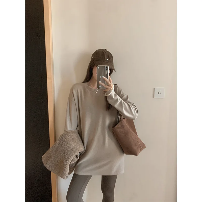 Теплая женская футболка с длинным рукавом и круглым вырезом, однотонная, средней длины, для осени и зимы
Теплая женская футболка с длинным рукавом и круглым вырезом, однотонная, средней длины, для осени и зимы