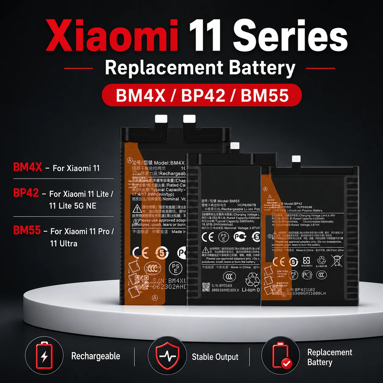 Compatible 2026 New Phone Battery For Xiaomi Mi 11 Series BP42 BM4X BM55 With Free Repair Tools
Compatible 2026 New Phone Battery For Xiaomi Mi 11 Series BP42 BM4X BM55 With Free Repair Tools