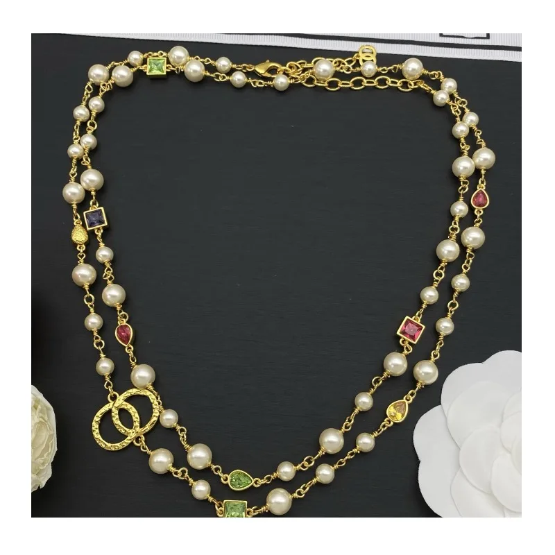 New Pearl Colored Stone Chain Double Letter Light Luxury High-end Necklace Pendant Female Seiko
New Pearl Colored Stone Chain Double Letter Light Luxury High-end Necklace Pendant Female Seiko
