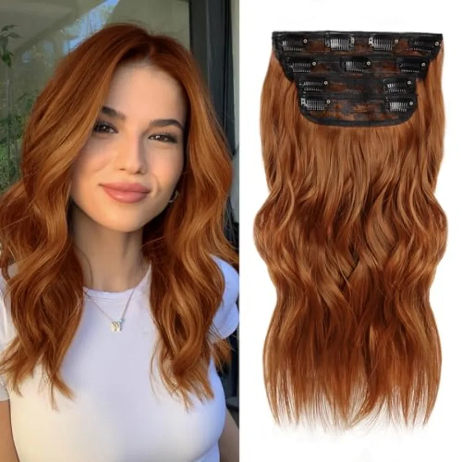 NAYOO 4PCS Clip in Hair Extensions Long Wavy Curly Synthetic Thick Hairpieces Copper Red for Women with Fiber Double Weft Hair
NAYOO 4PCS Clip in Hair Extensions Long Wavy Curly Synthetic Thick Hairpieces Copper Red for Women with Fiber Double Weft Hair