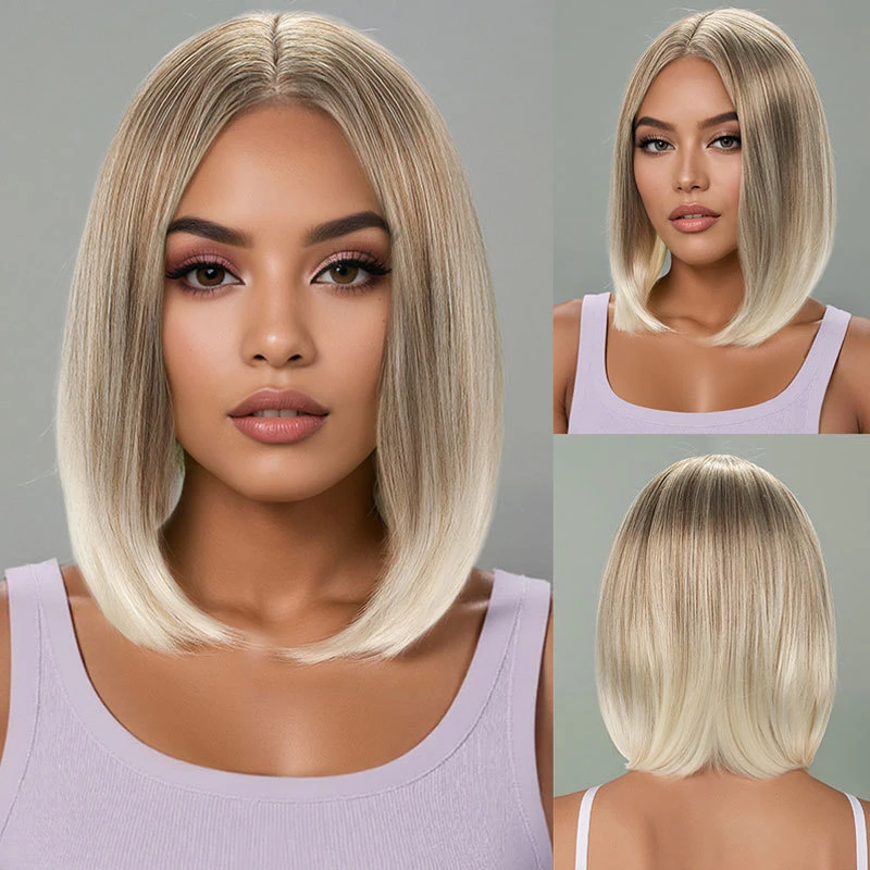 Women's wig, European and American , golden , short straight synthetic hair, middle-parted bobo style, golde
Women's wig, European and American , golden , short straight synthetic hair, middle-parted bobo style, golde