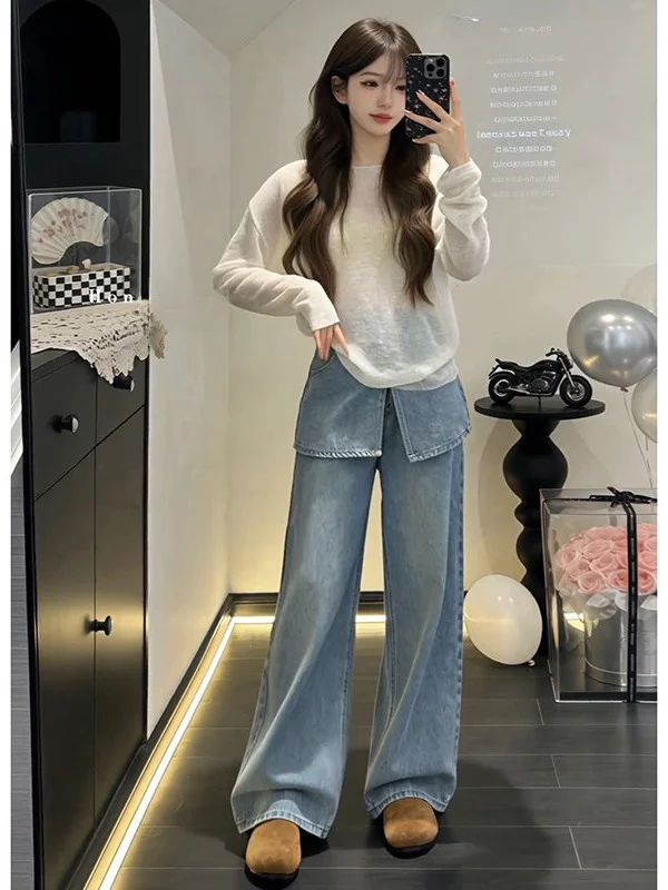 White Enhancing Retro Hong Kong Style Denim Overalls Long Sleeve Top And Bottom Set Casual Fashion for Women Spring Autumn
White Enhancing Retro Hong Kong Style Denim Overalls Long Sleeve Top And Bottom Set Casual Fashion for Women Spring Autumn