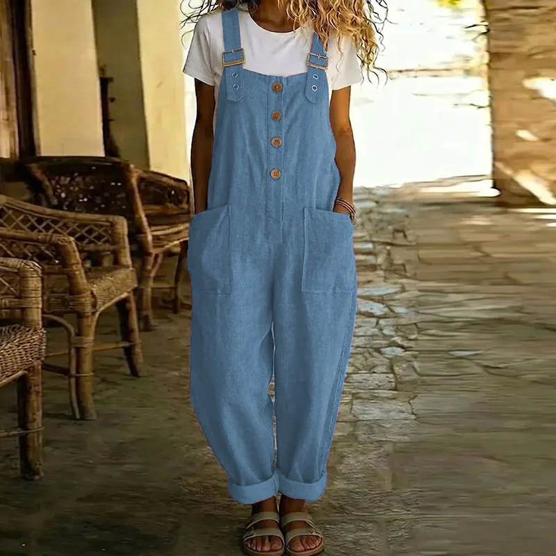Sexy Front Button Pocket Loose Romper Vintage Solid Loose Wide Leg Jumpsuit Women's 2026 Spring Summer Sleeveless Strap Overalls
Sexy Front Button Pocket Loose Romper Vintage Solid Loose Wide Leg Jumpsuit Women's 2026 Spring Summer Sleeveless Strap Overalls