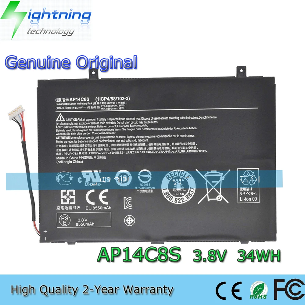 Новый оригинальный аккумулятор для ноутбука AP14C8S 3,8 в 27 Втч для Acer Aspire Switch 11 SW5-111 SW5-171-325N 1ICP4/58/102-3
Новый оригинальный аккумулятор для ноутбука AP14C8S 3,8 в 27 Втч для Acer Aspire Switch 11 SW5-111 SW5-171-325N 1ICP4/58/102-3