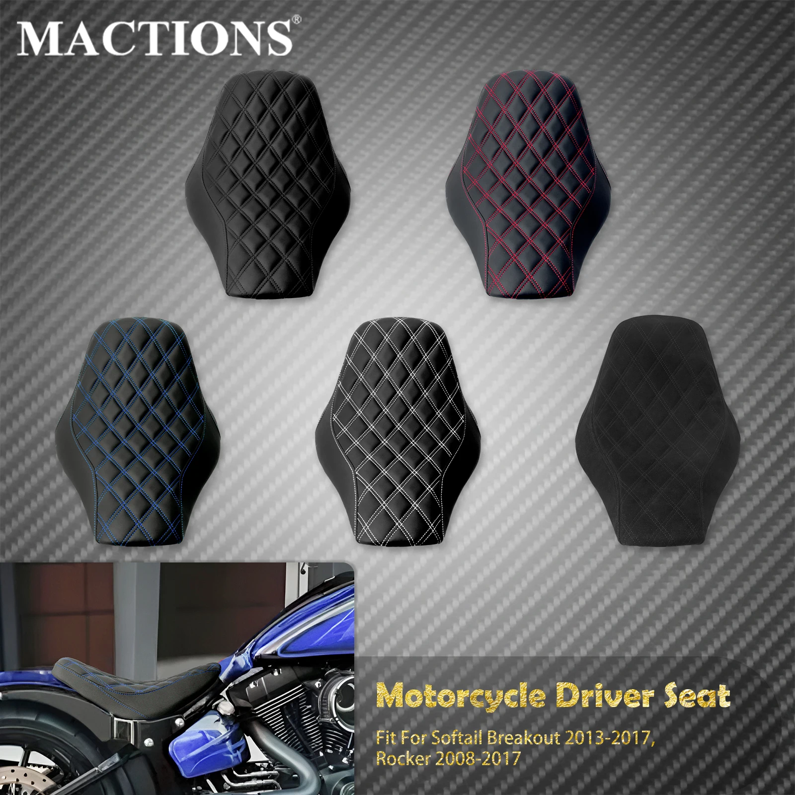 Motorcycle Diamond Driver Solo Seat Front Rider Cushion Seats For Harley Softail Rocker Breakout FXBR FXCW 2008-2015 2016 2017
Motorcycle Diamond Driver Solo Seat Front Rider Cushion Seats For Harley Softail Rocker Breakout FXBR FXCW 2008-2015 2016 2017