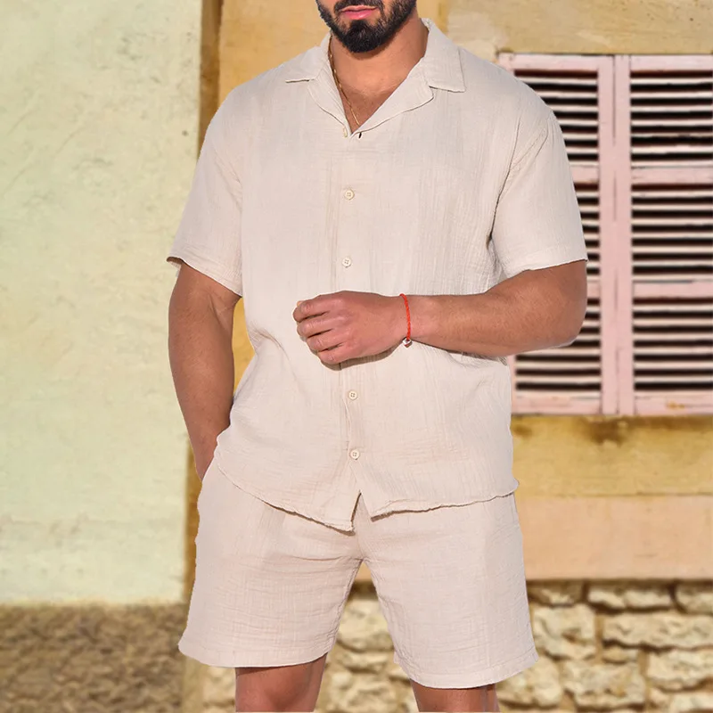 2025 New men's cotton and linen set consisting of a loose short-sleeved T-shirt and shorts for summer, men's clothing.
2025 New men's cotton and linen set consisting of a loose short-sleeved T-shirt and shorts for summer, men's clothing.
