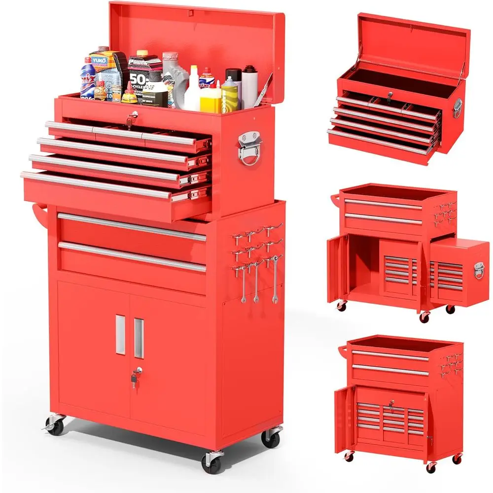 Portable 8-Drawer Metal Toolbox with Wheels, Detachable Lid, and Organizer for Garage or Workshop (Red)
Portable 8-Drawer Metal Toolbox with Wheels, Detachable Lid, and Organizer for Garage or Workshop (Red)